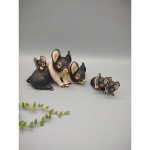 Two Vintage Painted Ceramic Black White Pig Piglets Figurines, Harvey Knox Japan